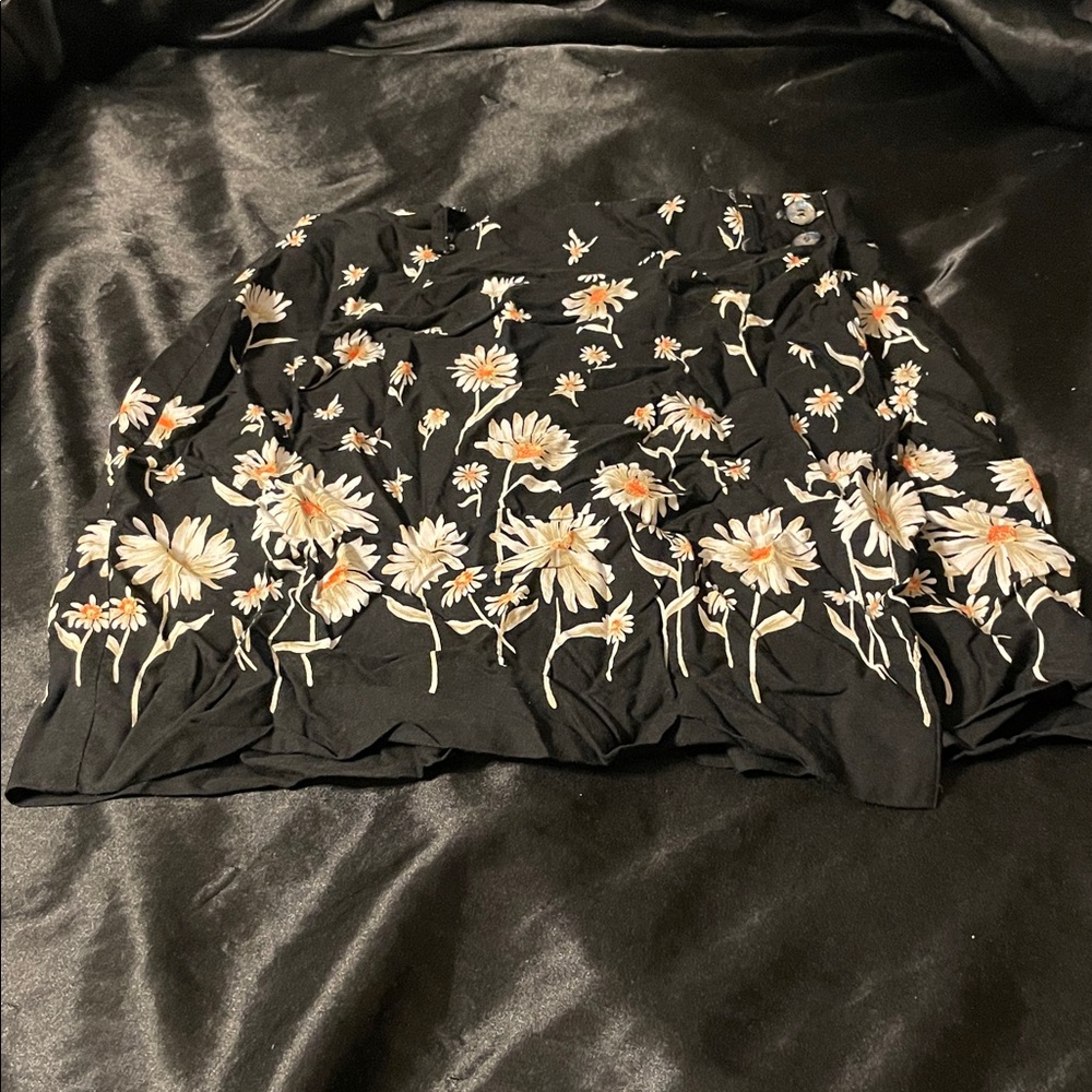 Talbots Black Mini Skirt with Floral Embroidery